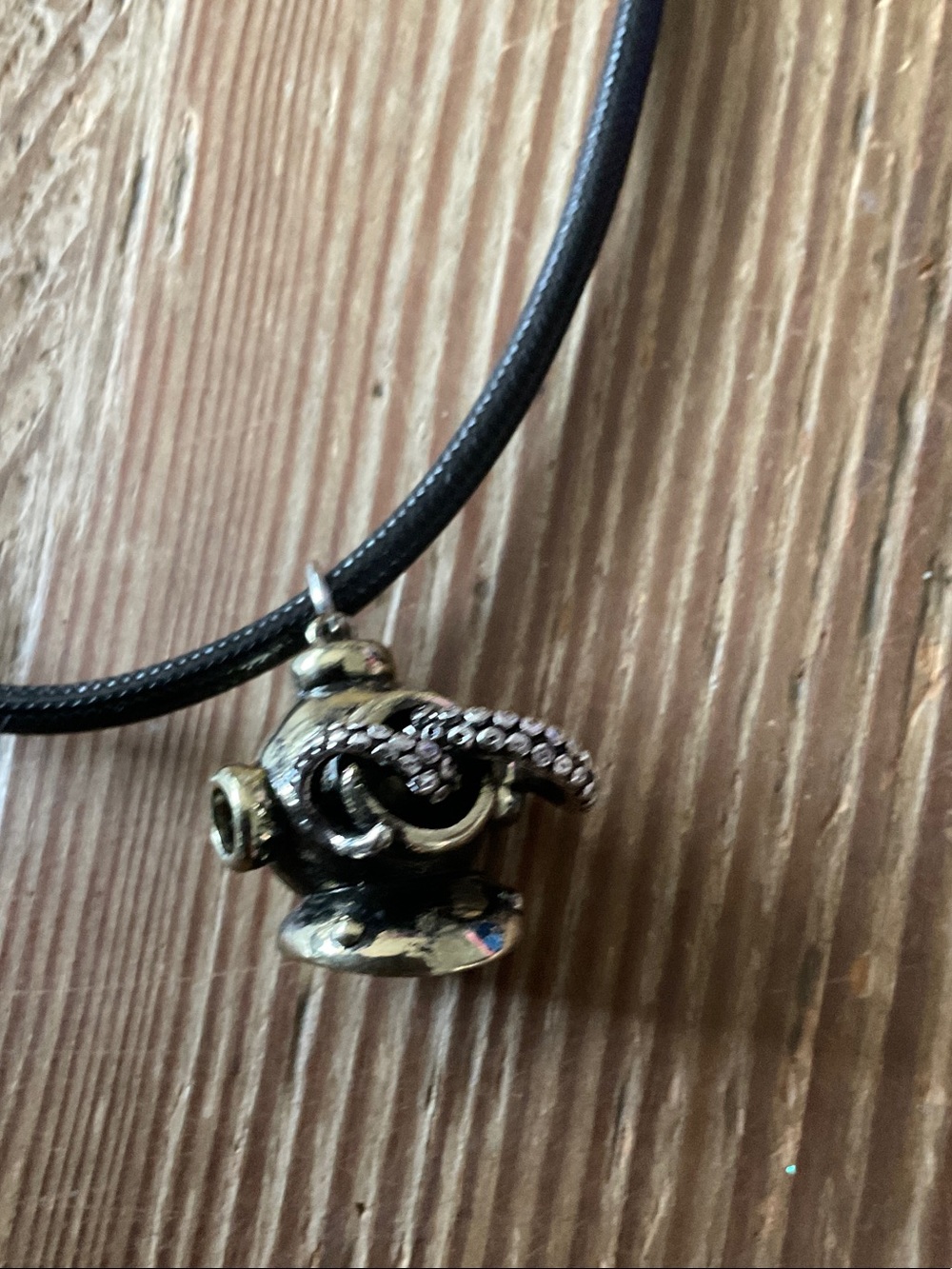 Octopus Diver Helmet Pendant Necklace - Black Cord